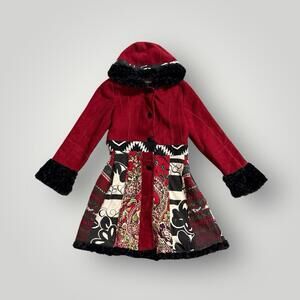 Vintage Pizazz Patchwork Hooded Coat Size M Faux Fur Women’s